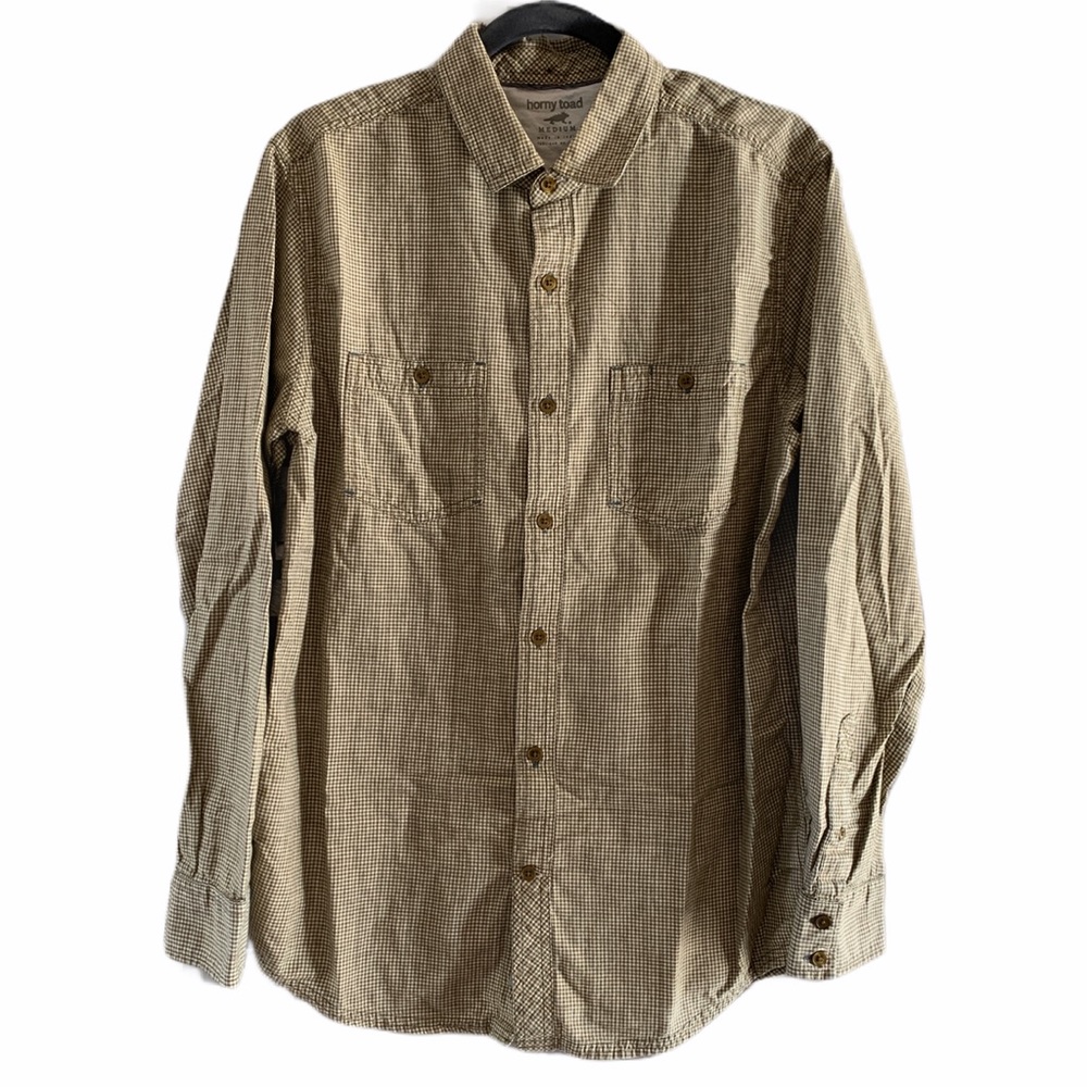 Horny Toad Khaki & White Gingham Buttondown - Picture 1 of 8